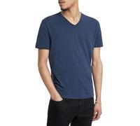 John Varvatos Men's Short Sleeve SLUB V-Neck with Cut RAW Edge T-Shirt, Oiled Blue, Large