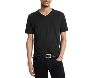 John Varvatos Men's Short Sleeve SLUB V-Neck with Cut RAW Edge T-Shirt, Black, Medium