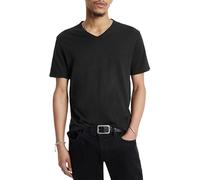 John Varvatos Men's Short Sleeve SLUB V-Neck with Cut RAW Edge T-Shirt, Black, Large