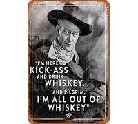 John Wayne Drink Whiskey and Kick Ass Vintage Metal Sign Tin Sign Retro Metal Plaque Poster Wall Art Decor for Home Kitchen Garage Bar Pub Gift 12 X 8 Inches
