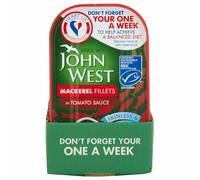 John West Mackerel Fillets in Tomato Sauce- Skinless & Boneless - High in Omega 3 - Great Flavour - 10x125g
