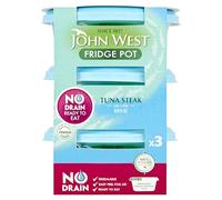 John West No Drain Fridge Pot Tuna Steak with a Little Brine 3 X 110 g. Natural high in Protein, 3 Count (Pack of 1)