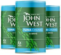 John West Tuna Chunks in Brine Tins - Naturally High in Protein - Great for Recipes - 100% Traceable Fish Cans UK Pack - 12 x 145g