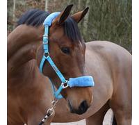 John Whitaker Leyburn Horse Halter Fluffy Headcollar with Leadrope Set (Turquoise, Cob)