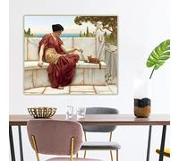 John William Godward《The Favourite》Canvas Art Oil Painting Artwork Poster Print Picture Wall Decor Living room Decoration 40x40cm Frameless