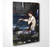 John William Waterhouse A Mermaid Canvas Print | Gallery Wrapped 30mm Frame Wall Art | 30x20 inches | Ready to Hang | Modern Picture | Living Room Bedroom Lounge Office