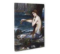 John William Waterhouse A Mermaid Classic Painting Canvas Wall Art Print Ready to Hang, Framed Picture for Living Room Bedroom Home Office Décor, 20x14 Inch (50x35 cm)