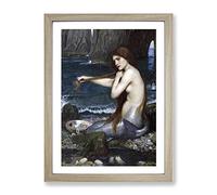 John William Waterhouse A Mermaid Classic Painting Framed Wall Art Print, Ready to Hang Picture for Living Room Bedroom Home Office Décor, Oak A3 (34 x 46 cm)