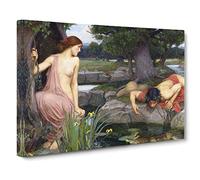 John William Waterhouse Echo and Narcissus Canvas Print | Gallery Wrapped 30mm Frame Wall Art | 20x14 inches | Ready to Hang | Modern Picture | Living Room Bedroom Lounge Office