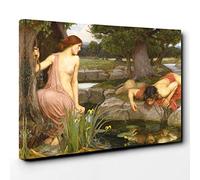 John William Waterhouse Echo and Narcissus Canvas Print | Gallery Wrapped 30mm Frame Wall Art | 30x20 inches | Ready to Hang | Modern Picture | Living Room Bedroom Lounge Office