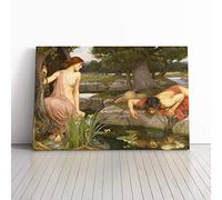 John William Waterhouse Echo and Narcissus Canvas Wall Art Picture Print - Framed Painting - Modern Home Décor Poster - Ready to Hang Artwork for Living Room Bedroom Kitchen - 30x20 Inch