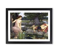 John William Waterhouse Echo and Narcissus Classic Painting Framed Print | A2 Black Framed Wall Art | Ready to Hang | Classic Historical Picture | Living Room Bedroom Lounge Office