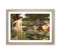 John William Waterhouse Echo and Narcissus Framed Print | A2 Oak Framed Wall Art | Ready to Hang | Modern Nature Picture | Living Room Bedroom Lounge Office