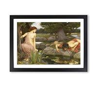 John William Waterhouse Echo and Narcissus Framed Print | A2 Oak Framed Wall Art | Ready to Hang | Modern Nature Picture | Living Room Bedroom Lounge Office