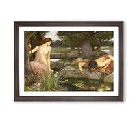 John William Waterhouse Echo and Narcissus Framed Print | A2 Walnut Framed Wall Art | Ready to Hang | Modern Nature Picture | Living Room Bedroom Lounge Office