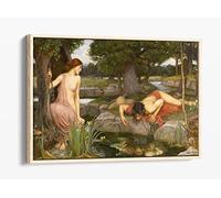John William Waterhouse Echo Narcissus Canvas Floater Frame Print Picture Art - Light Oak Frame 36 inch wide x 24 inch high