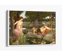 John William Waterhouse Echo Narcissus Canvas Floater Frame Print Picture Art - White Frame 36 inch wide x 24 inch high