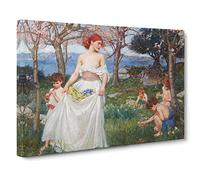John William Waterhouse The Field of Spring Canvas Print | Gallery Wrapped 30mm Frame Wall Art | 30x20 inches | Ready to Hang | Modern Landscape Picture | Living Room Bedroom Lounge Office