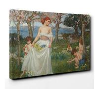 John William Waterhouse The Field of Spring Canvas Print | Gallery Wrapped 30mm Frame Wall Art | 30x20 inches | Ready to Hang | Modern Landscape Picture | Living Room Bedroom Lounge Office