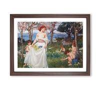John William Waterhouse The Field of Spring Classic Painting Framed Print | A3 Walnut Framed Wall Art | Ready to Hang | Classic Landscape Picture | Living Room Bedroom Lounge Office