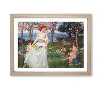John William Waterhouse The Field of Spring Classic Painting Framed Wall Art Print, Ready to Hang Picture for Living Room Bedroom Home Office Décor, Oak A2 (64 x 46 cm)