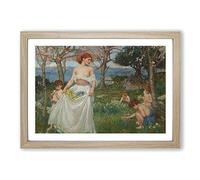 John William Waterhouse The Field of Spring Framed Print | A2 Oak Framed Wall Art | Ready to Hang | Modern Landscape Picture | Living Room Bedroom Lounge Office