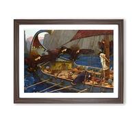 John William Waterhouse Ulises and the Sirens Classic Painting Framed Print | A4 Walnut Framed Wall Art | Ready to Hang | Classic Historical Picture | Living Room Bedroom Lounge Office