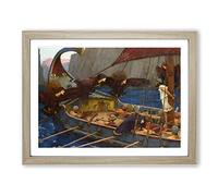 John William Waterhouse Ulises and the Sirens Classic Painting Framed Wall Art Print, Ready to Hang Picture for Living Room Bedroom Home Office Décor, Oak A3 (46 x 34 cm)