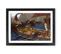 John William Waterhouse Ulises and the Sirens Classic Painting Framed Wall Art Print, Ready to Hang Picture for Living Room Bedroom Home Office Décor, Black A4 (34 x 25 cm)
