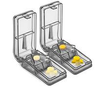2PCS Pill Cutter for Small or Large Pills - The Best Multiple Pill Splitter Ever - Design in The USA - Doubles as a Pill Box - Safety Shield Pill Cutter (Gray)