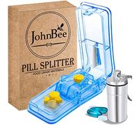 JohnBee Pill Cutter | Best Pill Cutter for Small or Large Pills | Designed in The USA| Cuts Vitamins | Includes Keychain Pill Holder (Blue)