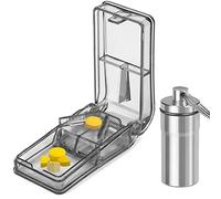 JohnBee Pill Cutter | Best Pill Cutter for Small or Large Pills | Designed in The USA| Cuts Vitamins | Pill Splitter with Shield | Includes Keychain Pill Holder (Gray)