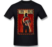 Johnny and Cash Walk The Line Movie Artwork W Humor Graphic Men's Basic Short Sleeve T-Shirt R241 Tees Tops Black XXL