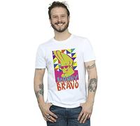 Johnny Bravo Men's Multi Triangles Pop Art T-Shirt White Medium