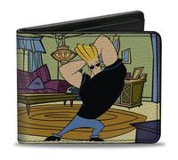 Johnny Bravo Wallet, Bifold, Johnny Bravo Living Room Flex Pose and Title Logo, Vegan Leather, 4.0" x 3.5", Casual