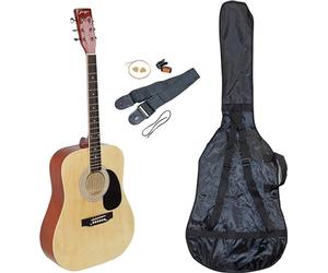 Johnny Brook 41" Acoustic Guitar Kit With Maple Fingerboard, Metal Strings, Chrome Machine Heads, Durable Guitar Travel Bag, Easy to Use Clip on Tuner, Spare set of Brass Springs, Strap and 2 Picks