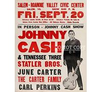 Johnny Cash Concert Poster 8 X 10 - Magnificent 1968 Live Show - Salem Roanoke - Feat. The Carter Family and Carl Perkins - Legendary Country Music - Rare Art Print