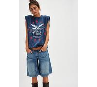 Johnny Cash Muscle Tank Top by Daydreamer at Free People in Navy, Size: Large - female