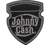 Johnny Cash Patch Metallic Shield Official Black Woven Iron On 76 x 92mm Accessory Size