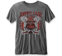 Johnny Cash 'Ring of Fire' (Navy/Red) Burnout T-Shirt, Charcoal, Medium
