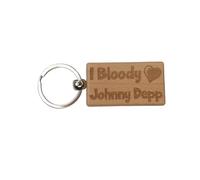 Johnny Depp Keyring Gift - I Bloody Love Heart - Engraved Wooden Key Fob | Movie Star Fan, Birthday, Fun Cute Novelty Present
