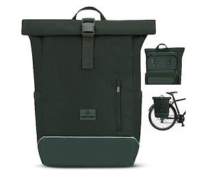 Johnny Urban Bike Pannier Bag for Bicycles Green - Robin Medium Bike - 2 in 1 Cycling Roll Top Backpack & Rear Rack Bag - Cycle Rucksack - Water-Repellent