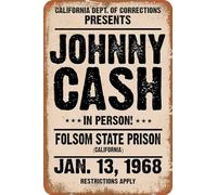 Johnny vintage tin sign 1968 cash in person folsom state prison metal plate signage, music bar club vintage wall signs plaque poster art decor wall poster gift 5.5x8 inch