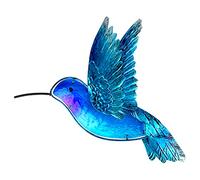 John's Studio Metal Hummingbird Wall Decor Bathroom Glass Art Iron Sculpture Outdoor Blue Hanging Decoration for Home Bedroom Garden Patio Porch or Fence - Blue