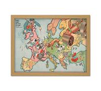 Johnson 1914 Map Europe WWI Satirical War Artwork Framed Wall Art Print 18X24 Inch