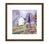 Johnson At The Hills Top Lumberville Painting 8X8 Inch Square Wooden Framed Wall Art Print Picture with Mount Artery8 Brown One Size