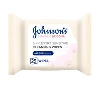 Johnson’s Make-Up Be Gone 5-in-1 Extra-Sensitive Cleansing Wipe, Gently Remove up to 99% of Makeup, Including Waterproof Mascara, Pack of 25 Wipes