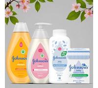 Johnson's Baby Bath & Care Time Bundle - Gentle Daily Care Baby Shampoo 500ml, Baby Lotion500ml, Baby Powder200g & Baby Cotton 100 Buds For Complete Daily Care Set for Your Baby’s Delicate Skin