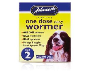 Johnson's One Dose Easy Wormer Dogs Up To 6-20kg SIZE 2 (TP)(JEDWM/BLUEPACK)