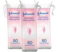 Johnson's Pure Cotton Makeup Pads, Pack of 3x80 Rounded Pads, Crafted from Pure Cotton, Naturally Soft, Absorbent and Gentle, Removes Makeup